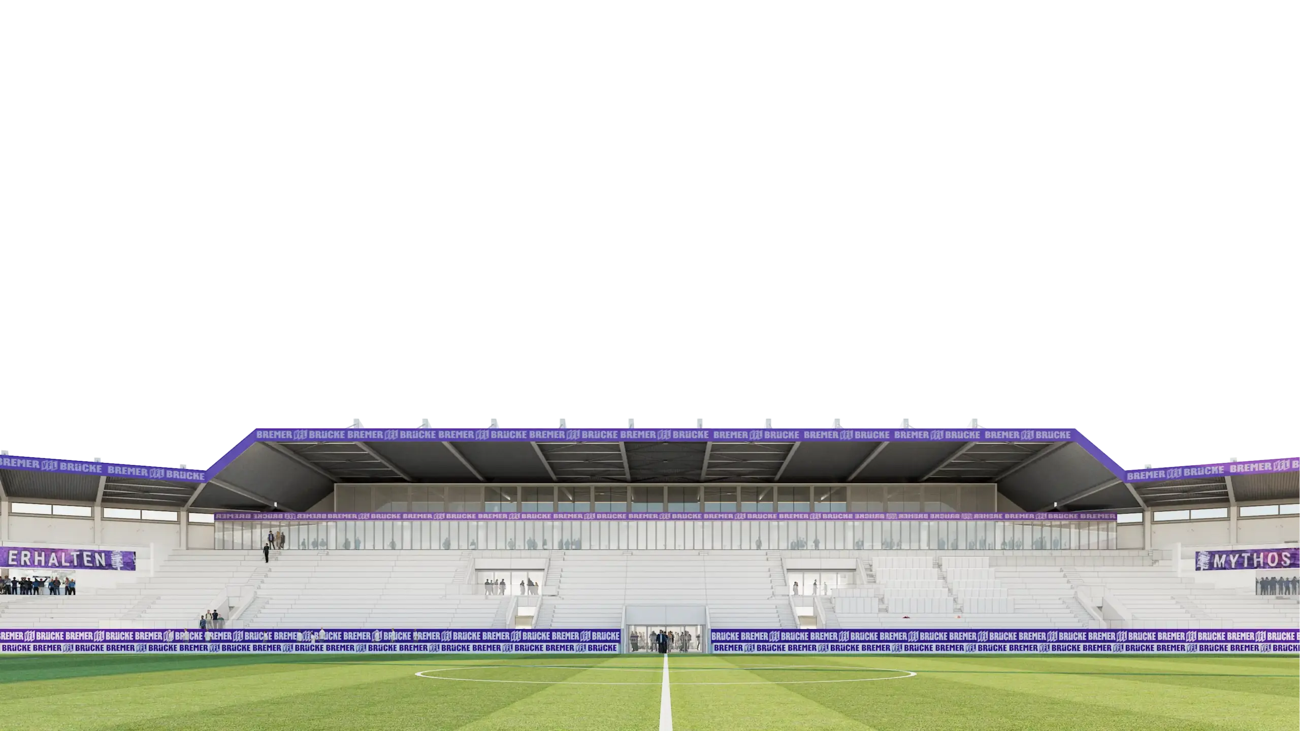 Südtribüne Stadion Architektur, weiße 3D Visualisierung.